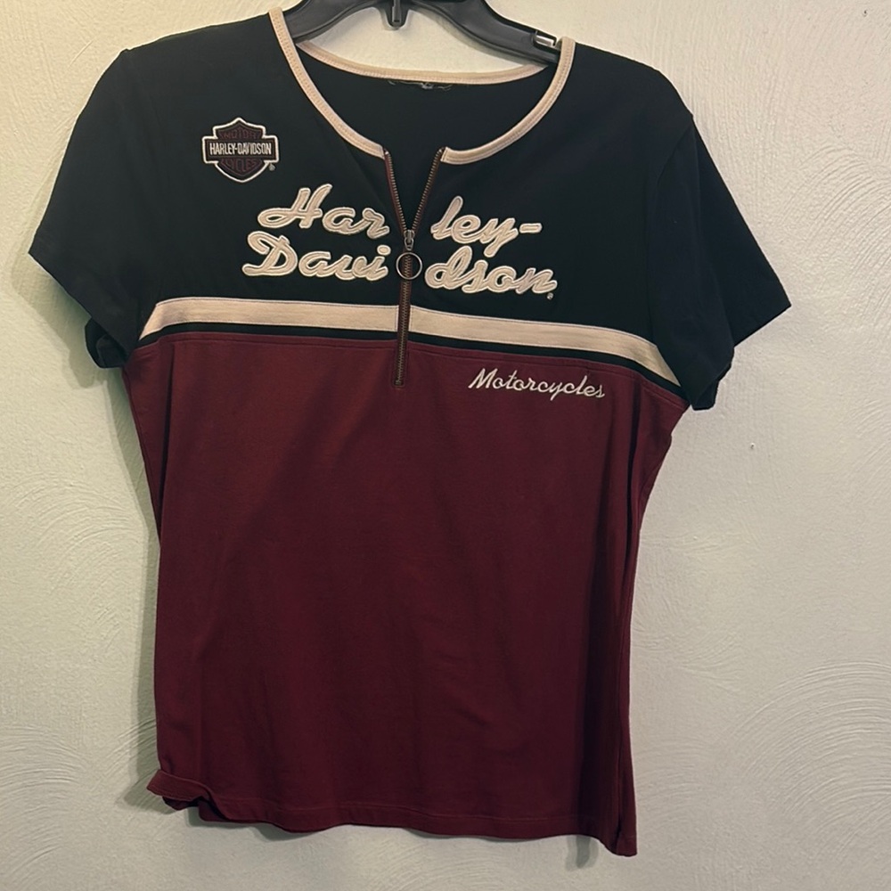 Harley-Davidson Black and Red Fitted Graphic Polo Tee